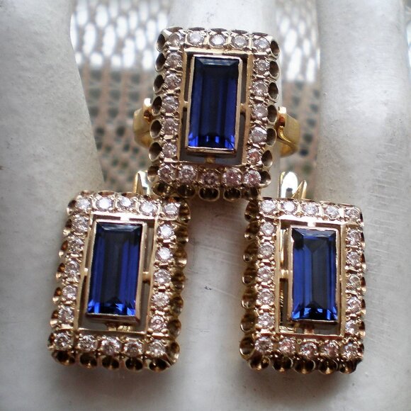 Vintage Russian USSR 18K 750 Yellow White Gold Sapphire Diamond Cluster Ring - Picture 13 of 13